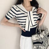 アイボリー | セーラーカラーボーダーニット サマーニット 韓国ファッション | COCOMOMO