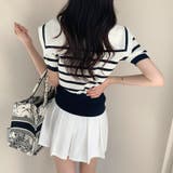 セーラーカラーボーダーニット サマーニット 韓国ファッション | COCOMOMO | 詳細画像3