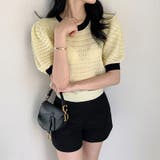 パンチングパフスリーブニット サマーニット 透かし編み | COCOMOMO | 詳細画像6