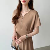 前後2way ウエストタックワンピース ハーフジップワンピース | COCOMOMO | 詳細画像3 