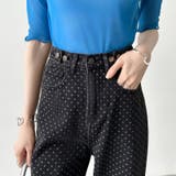 ドットデニムパンツ ワイドストレートデニムパンツ ウエスト調整ボタン付き | COCOMOMO | 詳細画像13