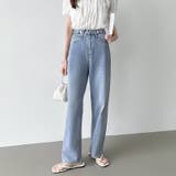 ドットデニムパンツ ワイドストレートデニムパンツ ウエスト調整ボタン付き | COCOMOMO | 詳細画像2