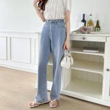 ドットデニムパンツ ワイドストレートデニムパンツ ウエスト調整ボタン付き | COCOMOMO | 詳細画像3