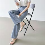 ドットデニムパンツ ワイドストレートデニムパンツ ウエスト調整ボタン付き | COCOMOMO | 詳細画像4