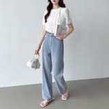 ドットデニムパンツ ワイドストレートデニムパンツ ウエスト調整ボタン付き | COCOMOMO | 詳細画像6