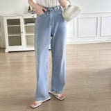 ドットデニムパンツ ワイドストレートデニムパンツ ウエスト調整ボタン付き | COCOMOMO | 詳細画像7