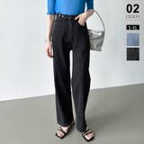 ブラック | ドットデニムパンツ ワイドストレートデニムパンツ ウエスト調整ボタン付き | COCOMOMO