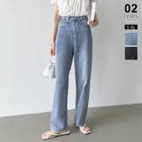 ライトブルー | ドットデニムパンツ ワイドストレートデニムパンツ ウエスト調整ボタン付き | COCOMOMO