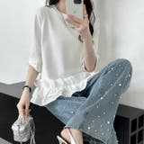 フリルカットソー オフィスカジュアル パール袖フリルトップス | COCOMOMO | 詳細画像14