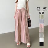 アンクル丈・ワイン | さらっと快適リラクシーワイドパンツ ストライプパンツ ワイドパンツ | COCOMOMO
