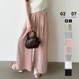 レギュラー丈・ワイン | さらっと快適リラクシーワイドパンツ ストライプパンツ ワイドパンツ | COCOMOMO