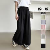 レギュラー丈・ブラック | さらっと快適リラクシーワイドパンツ ストライプパンツ ワイドパンツ | COCOMOMO