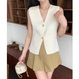 ノースリーブニットベスト 金ボタン 韓国ファッション | COCOMOMO | 詳細画像4 