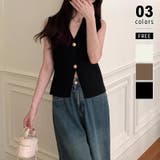 ブラック | ノースリーブニットベスト 金ボタン 韓国ファッション | COCOMOMO