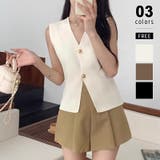 アイボリー | ノースリーブニットベスト 金ボタン 韓国ファッション | COCOMOMO