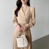 プリーツワンピース ベルト付きカシュクールワンピース オフィスカジュアル | COCOMOMO | 詳細画像12 