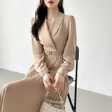 プリーツワンピース ベルト付きカシュクールワンピース オフィスカジュアル | COCOMOMO | 詳細画像16 