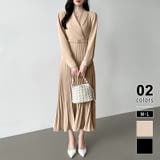 ベージュ | プリーツワンピース ベルト付きカシュクールワンピース オフィスカジュアル | COCOMOMO