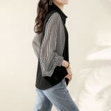 シャツブラウス ストライプ切り替え ボリューム袖ブラウス | COCOMOMO | 詳細画像4