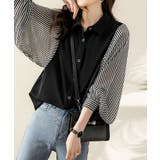 シャツブラウス ストライプ切り替え ボリューム袖ブラウス | COCOMOMO | 詳細画像5