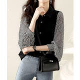 シャツブラウス ストライプ切り替え ボリューム袖ブラウス | COCOMOMO | 詳細画像6