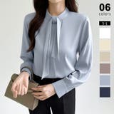 ブルー | ボウタイブラウス きれいめブラウス オフィスカジュアル | COCOMOMO