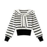 アイボリー | セーラーカラー ボーダーニット 韓国ファッション | COCOMOMO