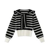 ブラック | セーラーカラー ボーダーニット 韓国ファッション | COCOMOMO