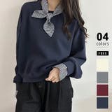 ギンガムチェックスカーフ付き 重ね着風トレーナー 長袖カットソー | COCOMOMO | 詳細画像1 