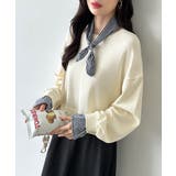 ギンガムチェックスカーフ付き 重ね着風トレーナー 長袖カットソー | COCOMOMO | 詳細画像9 