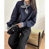 ギンガムチェックスカーフ付き 重ね着風トレーナー 長袖カットソー | COCOMOMO | 詳細画像4 