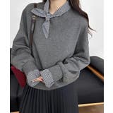 ギンガムチェックスカーフ付き 重ね着風トレーナー 長袖カットソー | COCOMOMO | 詳細画像5 