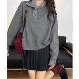 ギンガムチェックスカーフ付き 重ね着風トレーナー 長袖カットソー | COCOMOMO | 詳細画像6 