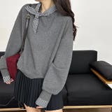 ギンガムチェックスカーフ付き 重ね着風トレーナー 長袖カットソー | COCOMOMO | 詳細画像7 