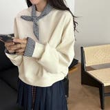 ギンガムチェックスカーフ付き 重ね着風トレーナー 長袖カットソー | COCOMOMO | 詳細画像15 