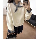 ギンガムチェックスカーフ付き 重ね着風トレーナー 長袖カットソー | COCOMOMO | 詳細画像16 