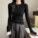 レイヤード風フレア袖ニット リブニット スリットスリーブ | COCOMOMO | 詳細画像11 