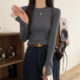 レイヤード風フレア袖ニット リブニット スリットスリーブ | COCOMOMO | 詳細画像3 