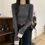 レイヤード風フレア袖ニット リブニット スリットスリーブ | COCOMOMO | 詳細画像4 