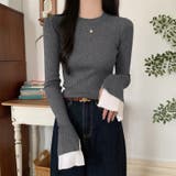 レイヤード風フレア袖ニット リブニット スリットスリーブ | COCOMOMO | 詳細画像5 