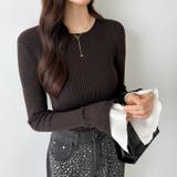 レイヤード風フレア袖ニット リブニット スリットスリーブ | COCOMOMO | 詳細画像16 