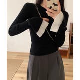 レイヤード風フレア袖ニット リブニット スリットスリーブ | COCOMOMO | 詳細画像6 