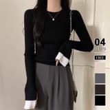 ブラック | レイヤード風フレア袖ニット リブニット スリットスリーブ | COCOMOMO