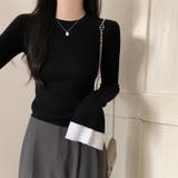 レイヤード風フレア袖ニット リブニット スリットスリーブ | COCOMOMO | 詳細画像7 