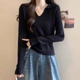 スキッパーニットトップス リブニット 韓国ファッション | COCOMOMO | 詳細画像15