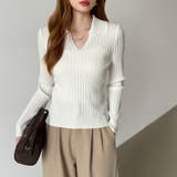 スキッパーニットトップス リブニット 韓国ファッション | COCOMOMO | 詳細画像2 