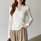 スキッパーニットトップス リブニット 韓国ファッション | COCOMOMO | 詳細画像9 