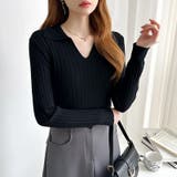 スキッパーニットトップス リブニット 韓国ファッション | COCOMOMO | 詳細画像27 