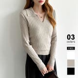 ライトブラウン | スキッパーニットトップス リブニット 韓国ファッション | COCOMOMO