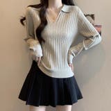スキッパーニットトップス リブニット 韓国ファッション | COCOMOMO | 詳細画像9